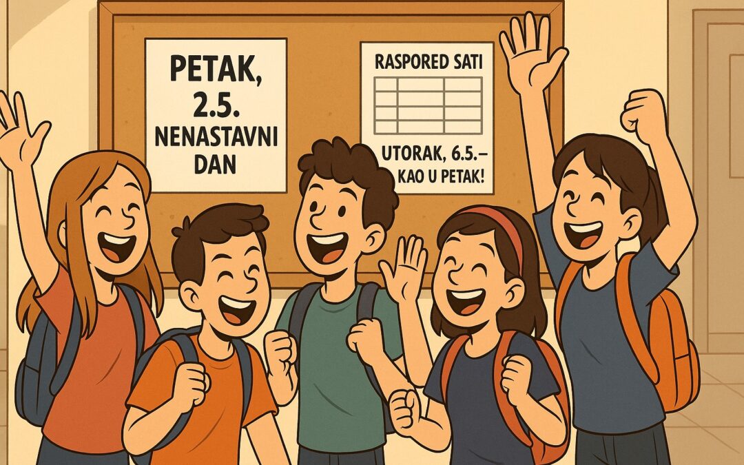 2. svibanj je nenastavni radni dan, a  6. svibanja se ide na nastavu po rasporedu sati za petak
